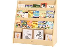 Bateso Large Single-Sided Bookshelf, 4-Tier Kids Bookshelf with Storage, Premium Wood Book Shelf for Kids Rooms, Magazine and