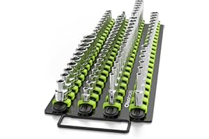Olsa Tools Portable Socket Organizer Tray | Black Rails with Green Clips | Holds 80 Sockets | Professional Quality Socket Holder
