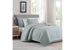 BOURINA Reversible Bedspread Coverlet Set - Microfiber Lightweight Comforter 3-Piece Quilt Set King 104”x92”，Aqua