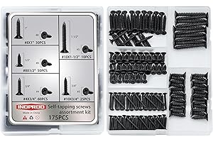 INDPROD #4#8#10 Wood Screws Assortment Kit 175pcs, Phillips Flat Head Self Tapping Screws, Black Zinc Plated, Carbon Steel, Assorted Screws for Metal & Wood, Black Wood Screws - 1/2",3/4",1",1-1/2"