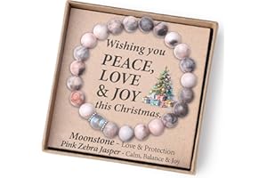 THEMEROL Cute Christmas Gifts for Kids/Teen Girls/Women-Love/Protection-Handmade Natural Crystal Bracelets with Xmas-Themed Card