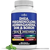 NEW AGE DHEA Supplement - Pregnenolone for Men & Women with DIM, Ashwagandha, Boron, Calcium, Magnesium, Zinc, Vitamin D3 5000iu - Support Capsules - 60 Count