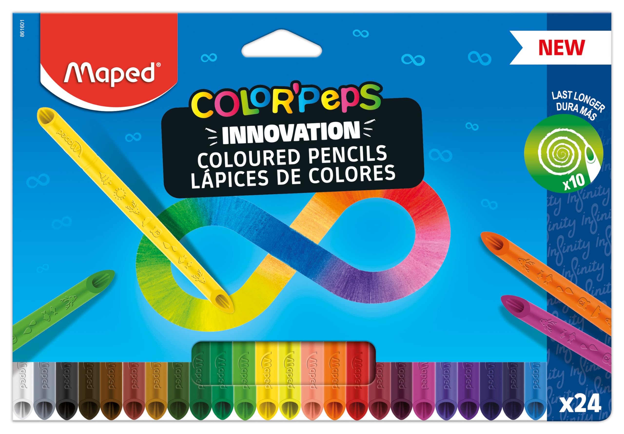 Maped - innovative COLOR'PEPS INFINITY coloured pencils - 100% coloured lead - no need to sharpen - 100% usable - soft & very pleasant on paper - set of 24