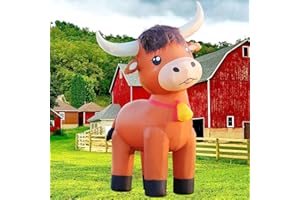 DomKom 6FT Highland Cow Inflatables Christmas Spring, Farm Ranch Blow up Animals Cute Highlander Cattle Calf, Decorations Outdoor Yard Built-in LED Lights Big Large Decor Party Lawn Holiday Outside