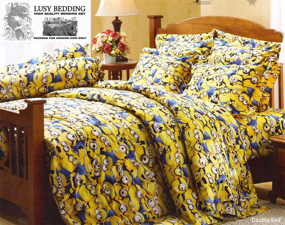 Minions Official Licensed Bedding Set, Bed Sheet, Pillow Case, Bolster Case (Not Included Comforter) MN003 set A (TWIN 42"X78") with "Lusy Bedding" Label