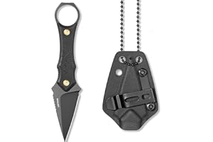 LOTHAR PORCUPINE Small Fixed Blade Knife, 2.46" 14C28N Neck Knife, EDC Knife with G10 Handle and Kydex Sheath, Knife Necklace Horizontal Carry Knife, Survival Knife for Men Women (black)