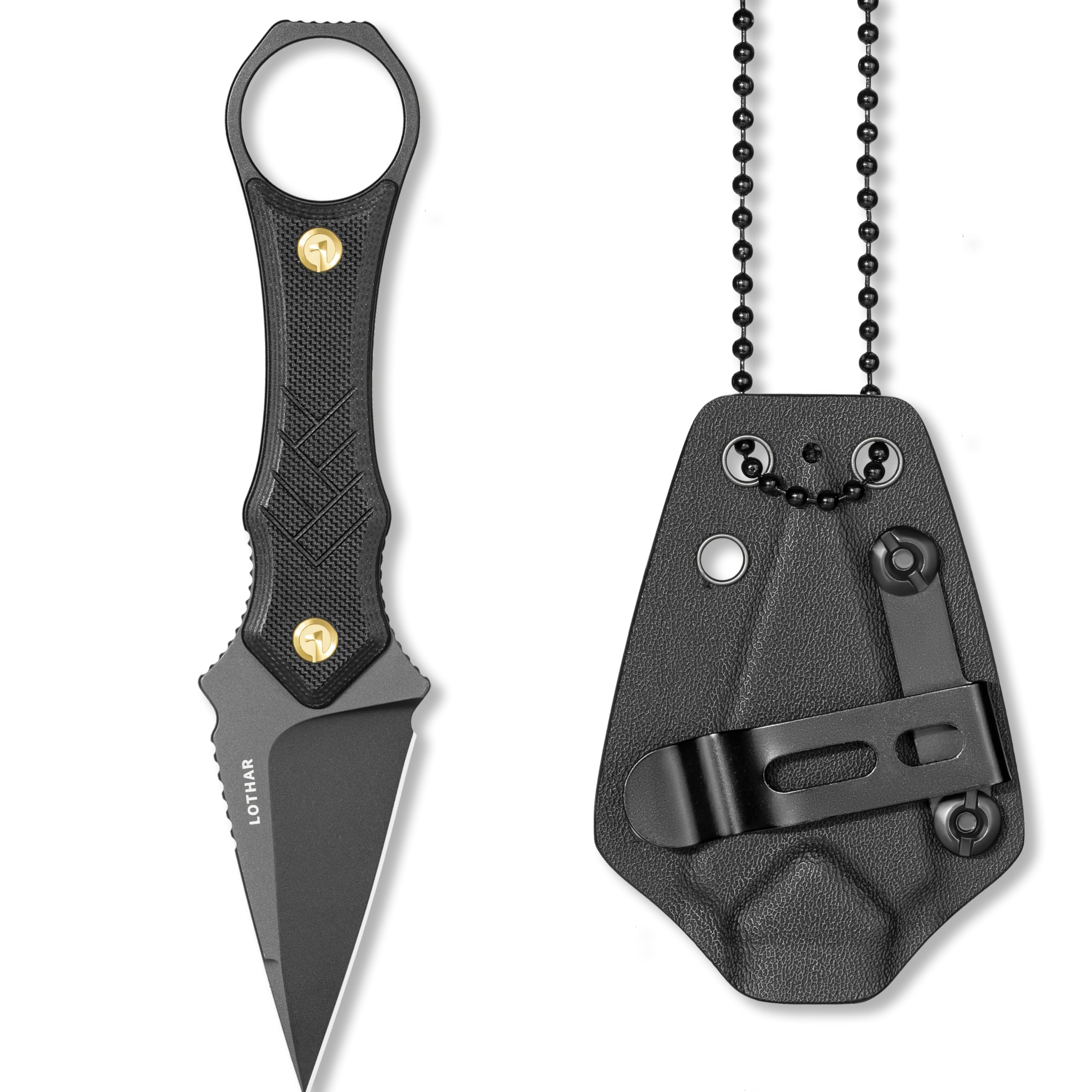 Photo 1 of LOTHAR PORCUPINE Small Fixed Blade Knife, 2.46" 14C28N Neck Knife, EDC Knife with G10 Handle and Kydex Sheath, Knife Necklace Horizontal Carry Knife, Survival Knife for Men Women (black)