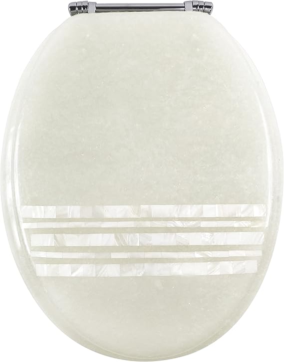 Ginsey Elongated Resin Toilet Seat with Chrome Hinges, Mother of Pearl