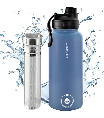GROSCHE Chicago Steel 32 Oz Insulated Water Bottle – Stainless Steel With Jumbo Infuser | Hot/Cold Flask For Tea, Coffee, Fruit Water