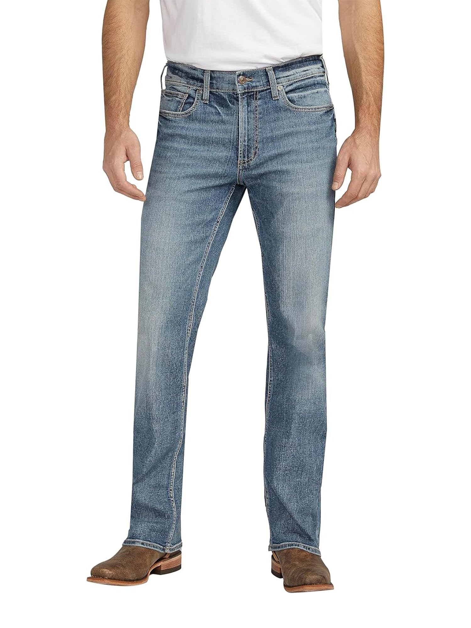 Silver Jeans Co. Men’s Zac Relaxed Fit Straight Leg Jeans, Med Wash EKC286, 42W x 32L