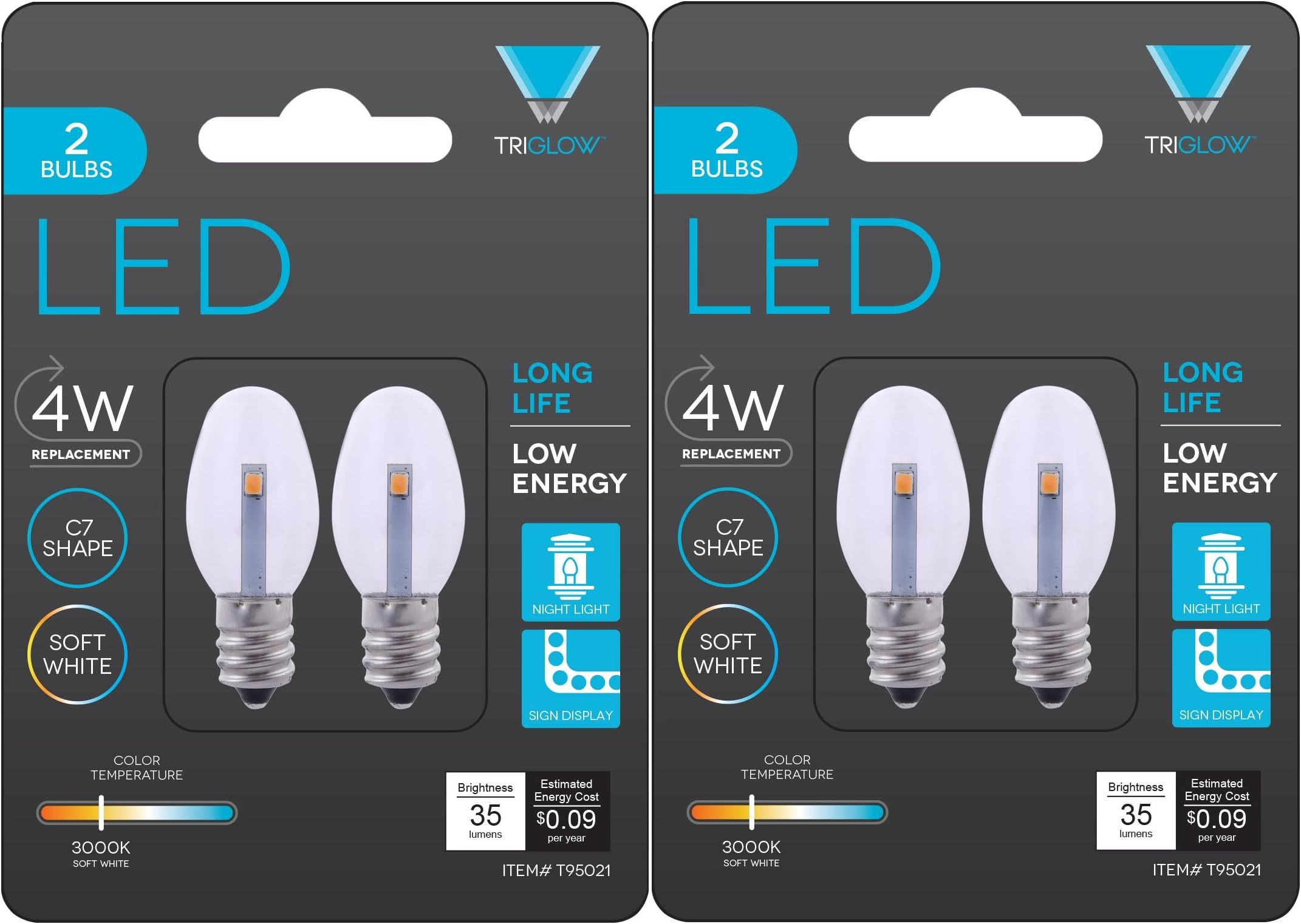 (4 Bulbs) Triangle Bulbs 0.5-Watt C7 LED Night Light Bulb, Clear, 4-Pack