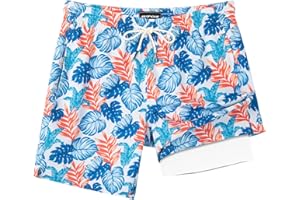 SURF CUZ Mens Swim Trunks with Compression Liner Quick Dry Swim Shorts 7" Swimming Trunks Stretch Zipper Pockets
