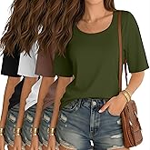 Neer 4 Pack Women’s Half Sleeve T-Shirts Elbow Length Tops Women Scoop Neck Loose Basic Tee Summer Casual Blouses