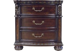 Steve Silver Monte Carlo Bedroom Collection Romantic, Elegant, Cherry & Mappa Burl Veneers, Cocoa Finish, Dovetail Drawers Nightstand