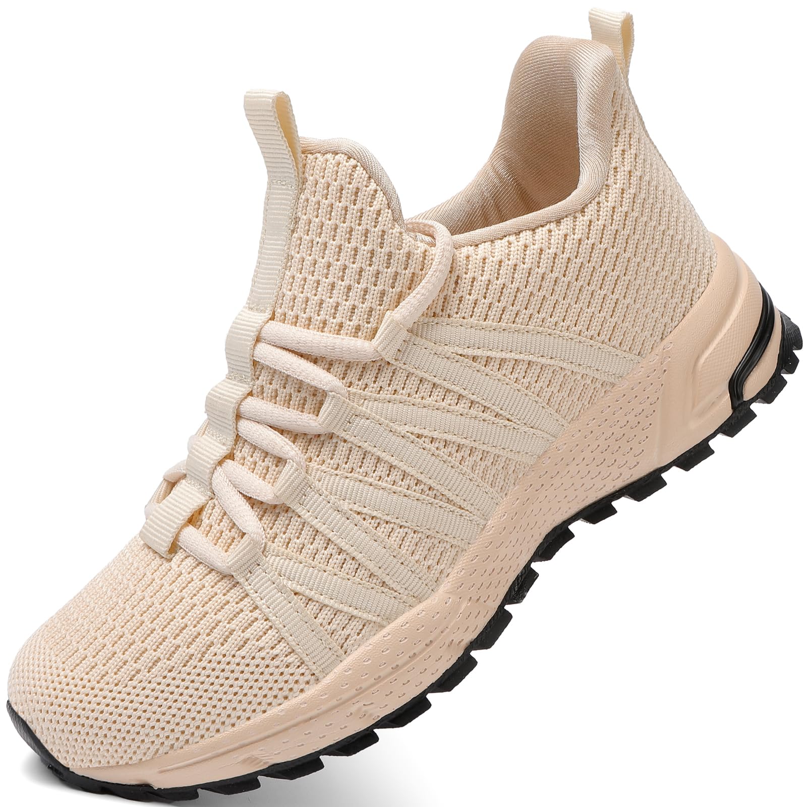 KUBUA Kids Sneakers for Boys Girls Running Tennis Shoes Lightweight Breathable Sport Athletic Beige Size US 8 Toddler Image