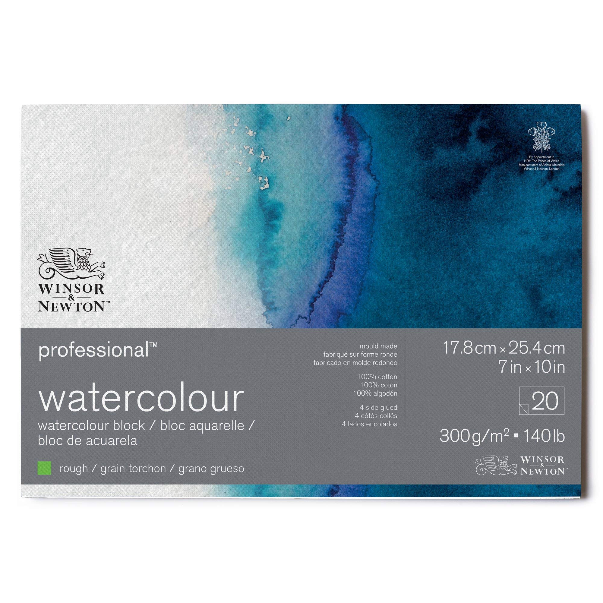Winsor & Newton Watercolour Paper, 100% Cotton, Bright Natural White, 17,8 x 25,4cm-20 Blatt im Block, 300g/m²