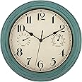 Foxtop Indoor Outdoor Waterproof Wall Clock with Thermometer and Hygrometer Combo, 12 inch Retro Silent Non-Ticking Battery O