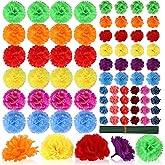 Daifunli 108 Pcs Artifical Marigold Flower Heads Bulk, Silk Marigold with Stems, Mexican Flowers Multicolor DIY Garland Craft Supplies Mexican Fiesta Day of The Dead Party Home Decor (Bright Color)