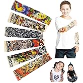 iToolai Temporary Tattoo Sleeves for Kids, Fake Slip On Arm Sunscreen Sleeves, 6pcs - Eagle,Skull,Dragon,Clown, Snake,etc