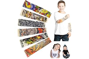 iToolai Temporary Tattoo Sleeves for Kids, Fake Slip On Arm Sunscreen Sleeves, 6pcs - Eagle,Skull,Dragon,Clown, Snake,etc