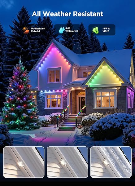 SMARTDAWN PERMANENT OUTDOOR LIGHTS, 100FT 64 BULBS RGB LED OUTDOOR STRING LIGHTS, DIY SCENE MODE, IP68 WATERPROOF CHRISTMAS LIGHTS FOR DAILY DECOR, HOUSE ROOF, HOLIDAY DECORATIONS, OUTSIDE