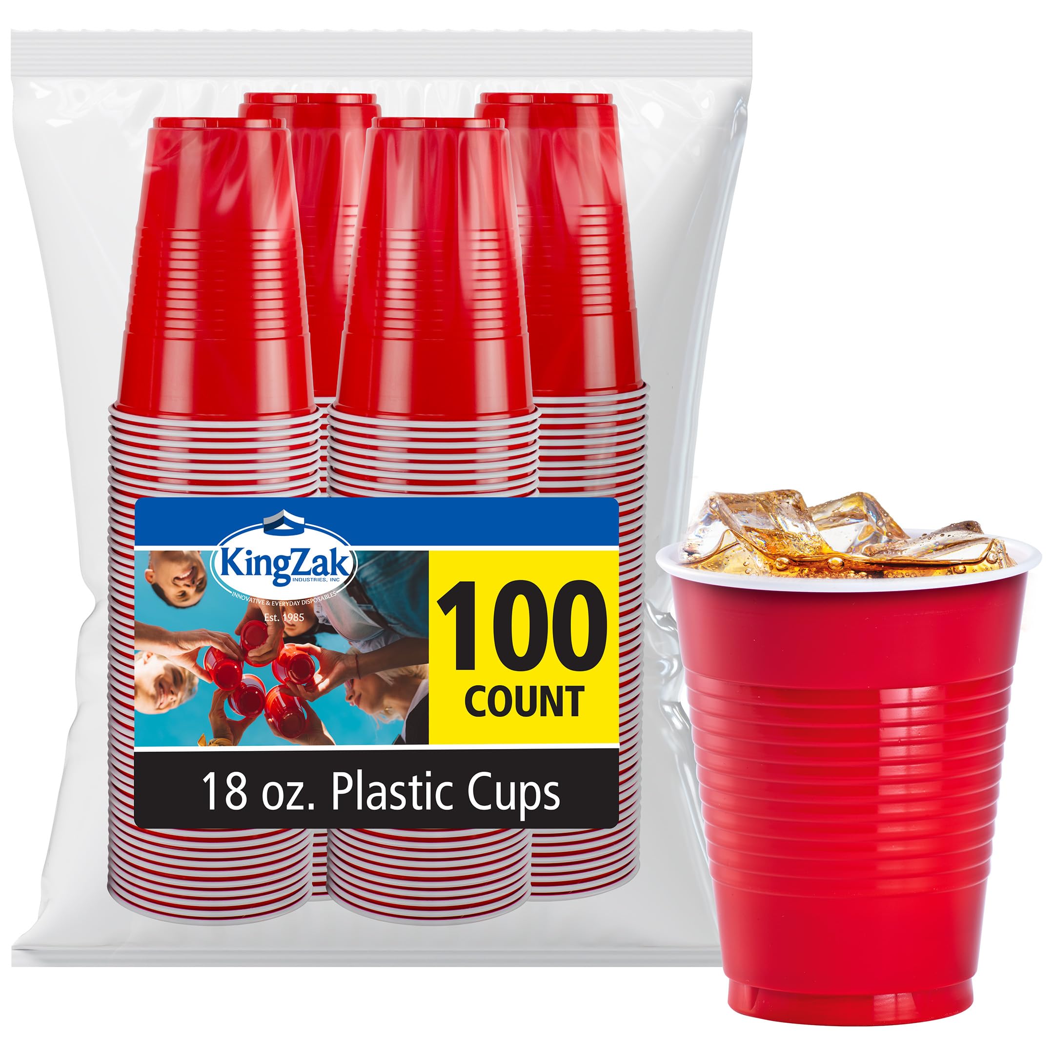 Hanna K. Signature Collection Red Plastic Cups 18 Oz. Solid Color Premium Heavy Weight Disposable Party Cups 100 Count - Elegant & Durable, Perfect for Parties, Weddings & Everyday Use Image
