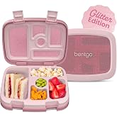 Bentgo Kids Bento-Style 5-Compartment Leak-Proof Lunch Box - Just-Right Portions Ages 3-7, Durable, Drop-Proof, Dishwasher Safe, PFAS &amp; BPA-Free &amp; Made with Food-Safe Materials (Petal Pink Glitter)
