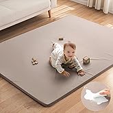 Blissful Diary Vegan Leather Baby Play Mat, 71x59 Thicken Foam Cushioned & Waterproof Playpen Mat for Infants and Toddlers, Stylish and Just Wipe-Clean Playmat for Baby Play on Floor, Taupe