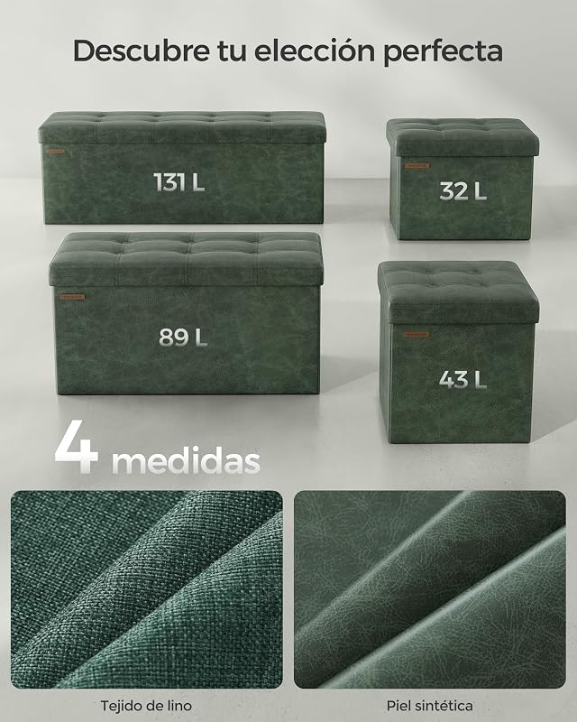 Folding Storage Ottoman Bench Forest Green LSF070C01