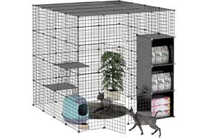 IKARE Cat Cage Large DIY Indoor Pet Home Small Animal Enclosures Detachable Playpen with 3 Doors 5 Tiers for 1-5 Cat(55" L x 55" W x 55.1" H)