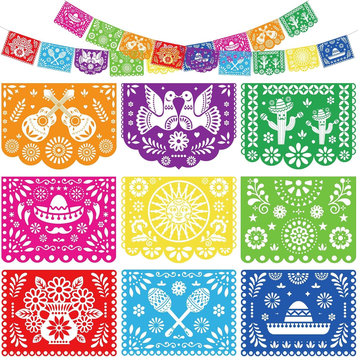 Photo 1 of DomeStar Day of the Dead Papel Picado Banner - 18ft Plastic Dia de los Muertos Garland for Mexican Fiesta, Cinco de Mayo & Party Decorations