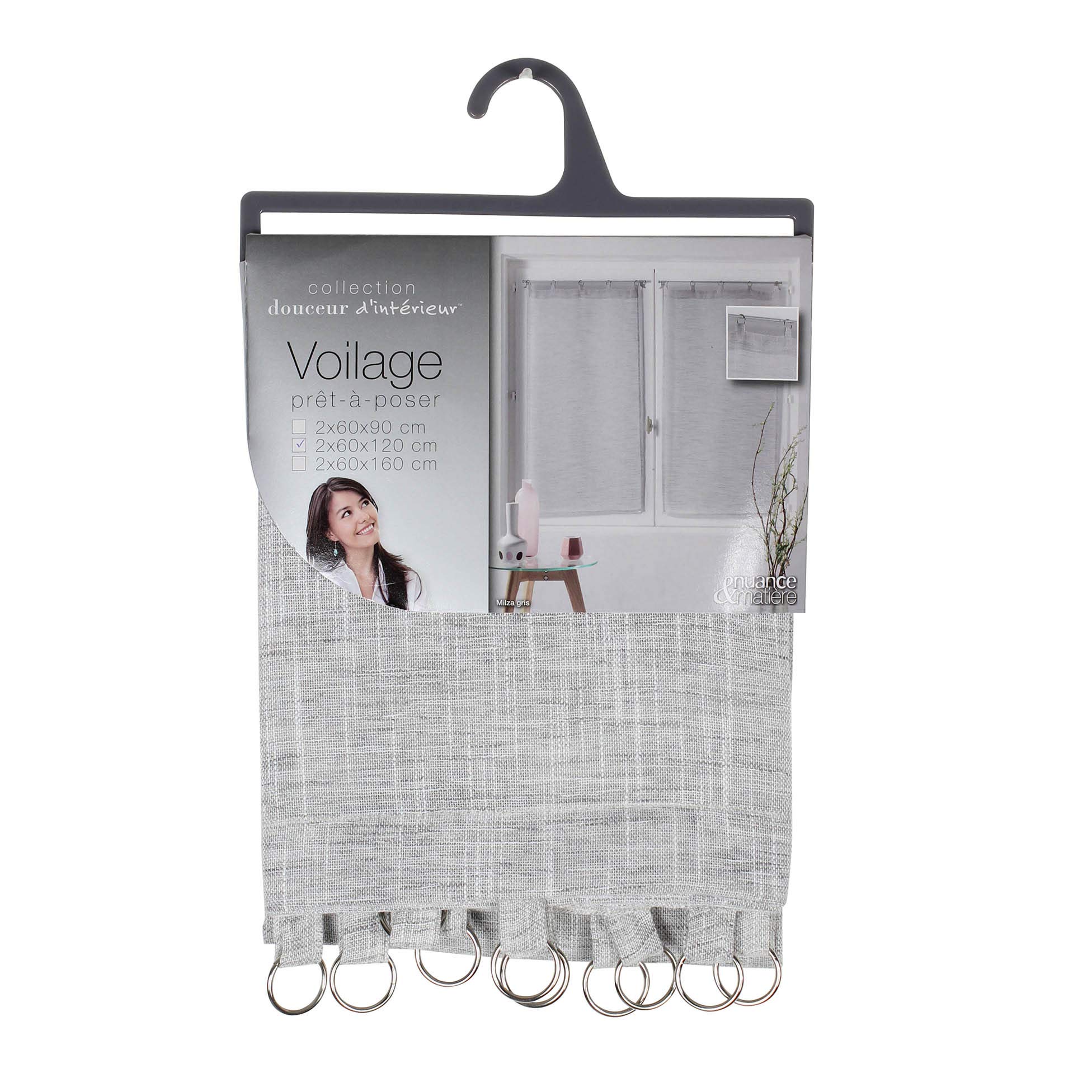 Douceur d'Intérieur Pair of Straight Milza Net Curtains 2 x 60 x 120 cm Grey