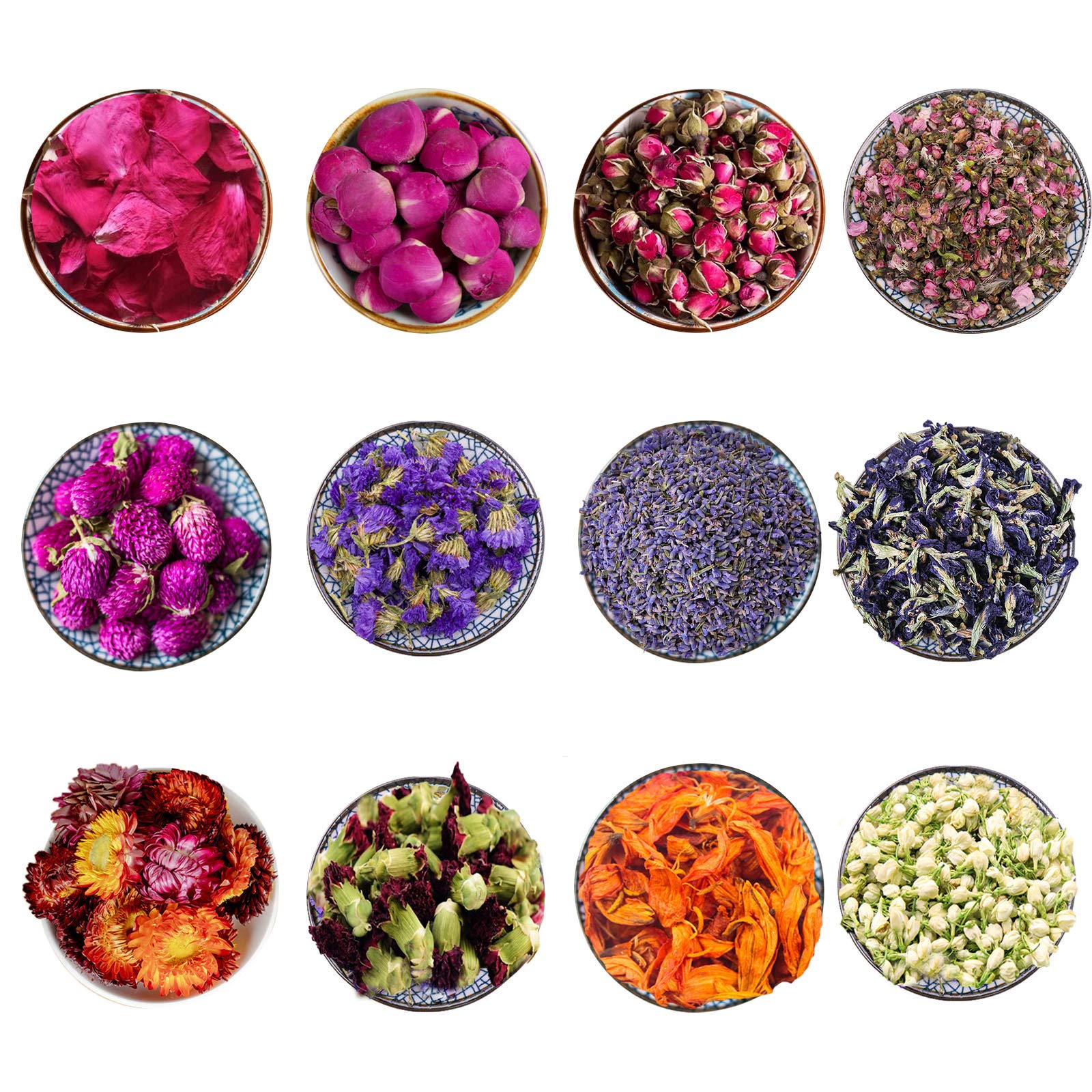 CoolCrafts 12 Pack Dried Flowers for Soap Making Dry Flowers Candle Making Resin Art, Rose Petals, Lavender, Jasmine