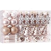 Sea Team 77-Pack Assorted Shatterproof Christmas Balls Christmas Ornaments Set Decorative Baubles Pendants with Reusable Hand-held Gift Package for Xmas Tree (Rose Gold)