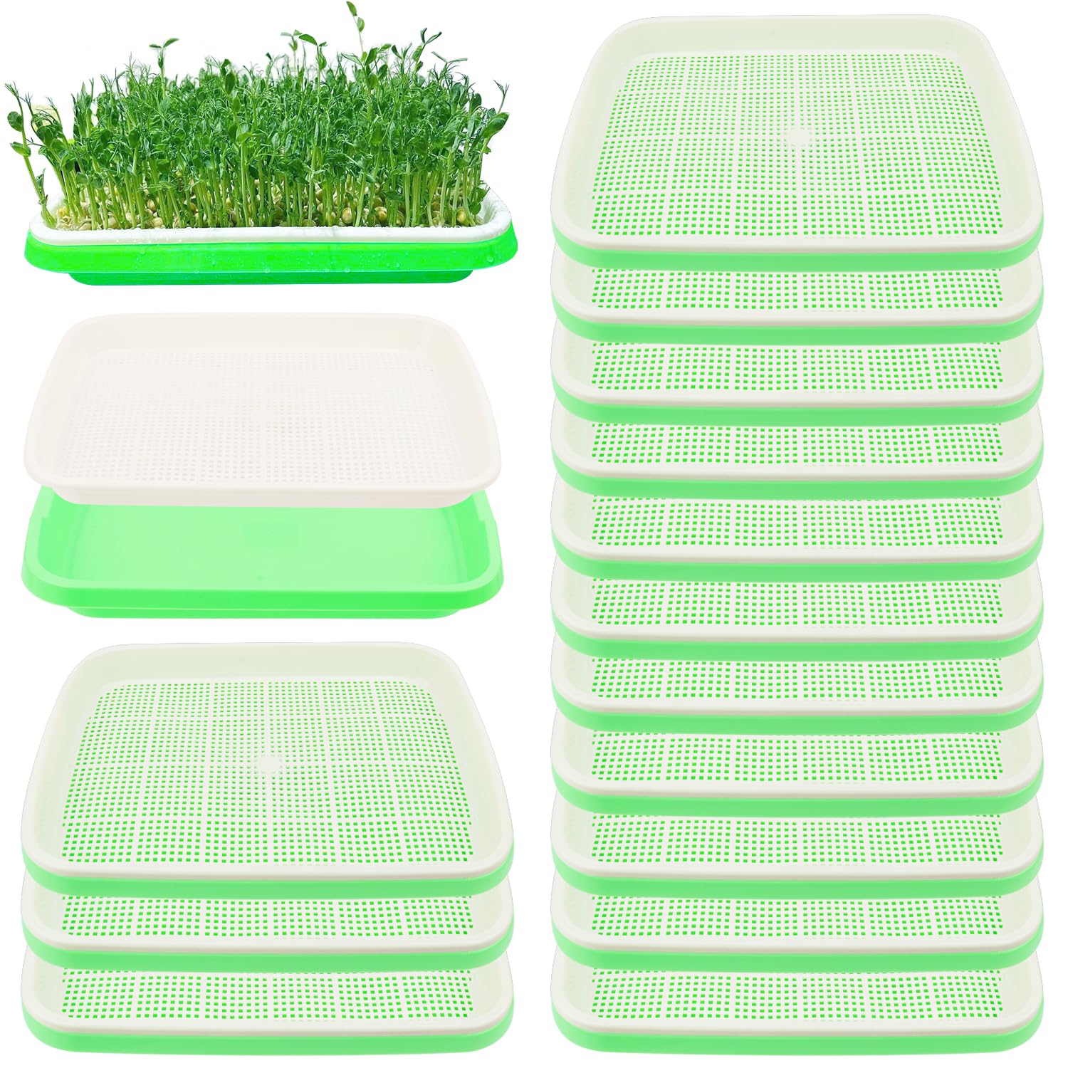 Photo 1 of Yiksonyo 20 Pack 12.6 x 10 x 1.8 inch Microgreens Growing Trays, BPA-Free Sprouting Trays, Germination Tray for Beans, Wheatgrass & Microgreens, Home, Kitchen & Garden