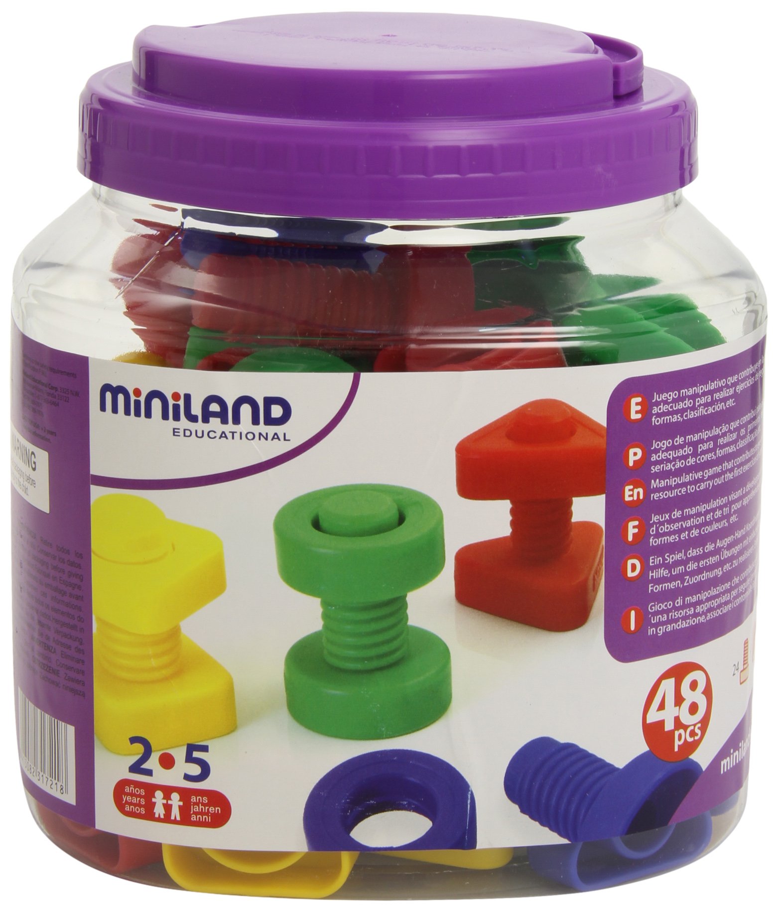 Miniland Plastic Screws and Nuts In Tub (48 Pieces) 31721 31721