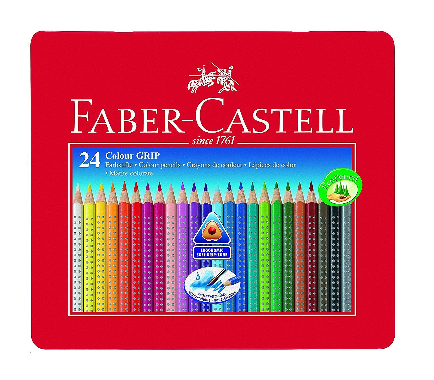 Faber-Castell Tin of 24 Colour GRIP 2001 pencils, multicoloured