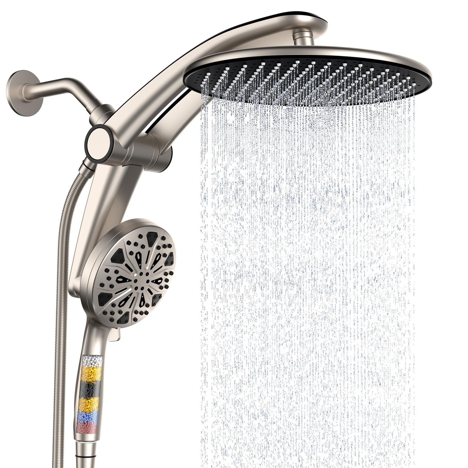 Photo 1 of Shower Head with filtered Handheld High Pressure daul Shower Heads with Handheld Spray Combo and 10 Sprays Handheld Shower Head Detachable Shower head Built-in Magnetic Docking and Power Jets Nickel