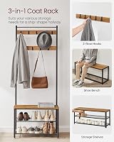 VASAGLE Coat Rack Hallway Cabinet with Bench and Shoe Rack 175 cm Walnut view 3