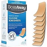 ScarAway Advanced Silicone Scar Sheets, Medical Grade Silicone Strips (1.5" x 3") Scar Treatment & Prevention for Surgical, Burn, Body, Hypertrophic & Keloid Scars Treatment, 8 Tan Reusable Sheets