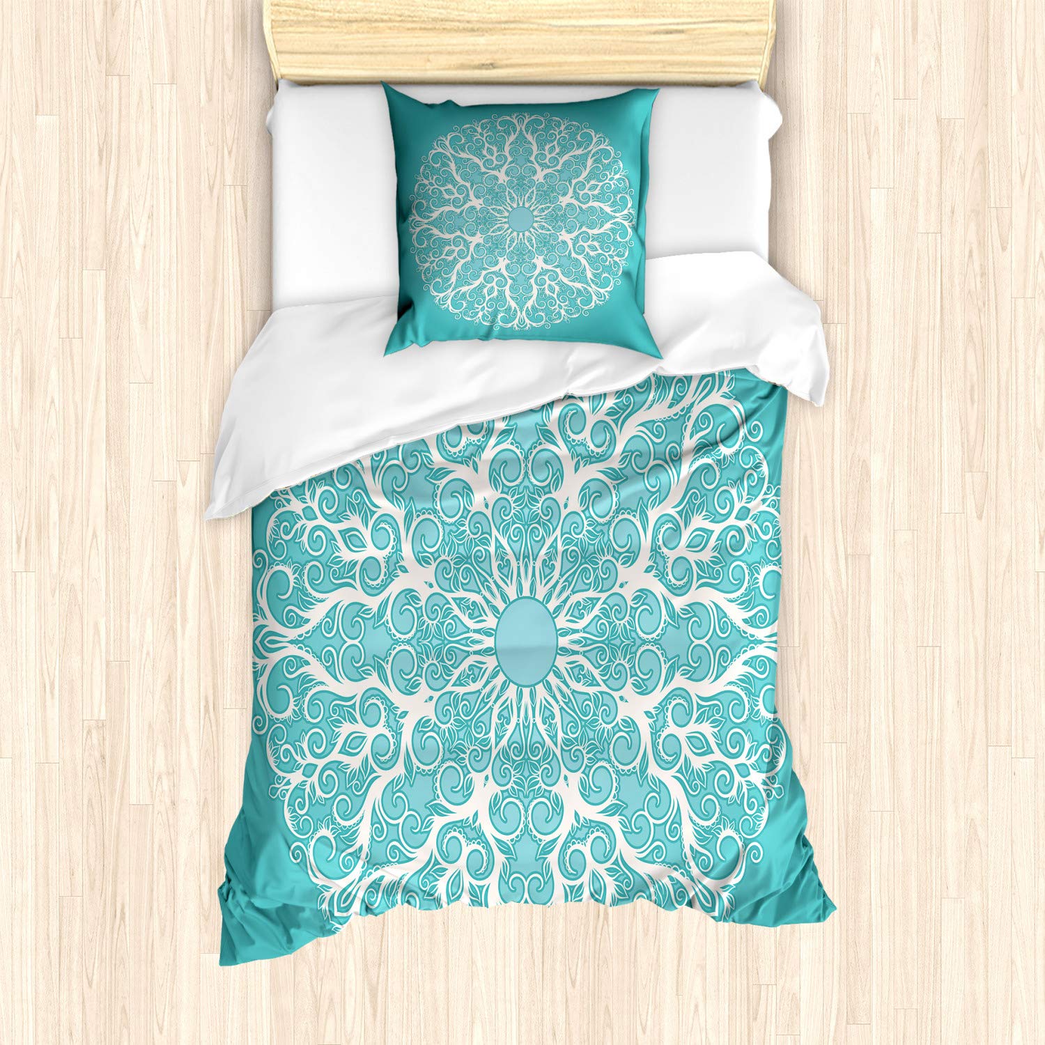 ABAKUHAUS White young Duvet Cover Set for Single Beds, Symmetrical Flower Curves, Mite-Proof Allergy-Free Suitable with Pillowcase, White young