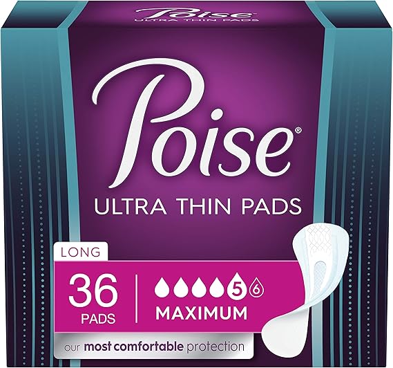 Poise Ultra Thin Incontinence Pads for Women, Maximum Absorbency, Long