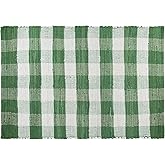 GLAMBURG Cotton Buffalo Check Plaid Rug, 22x34, Green White, Farmhouse, Kitchen Bathroom Outdoor Porch Laundry Living Room, Washable, Handwoven, Reversible, Anti-Fatigue, Water Repellent