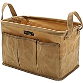 Tool Pouch, Heavy Duty 16oz Waxed Canvas Tool Bag, Rectangle Foldable Open Top Tool Bags with Handles, 7 Pockets | 13.8 x 7.8 x 7.8 Inches
