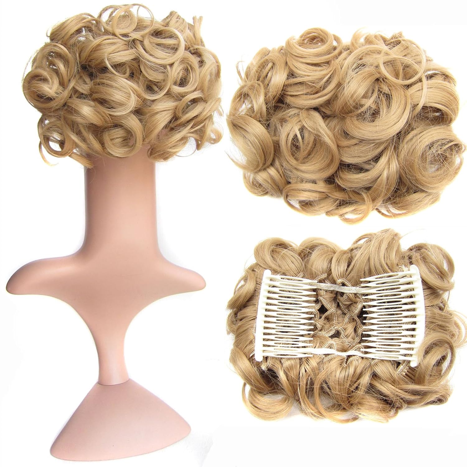 Honey Golden Blonde 18 Swacc Short Messy Curly Dish Hair Bun