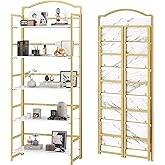 JSB No Assembly Folding Bookshelf, 5 Tier Book Shelf for Storage, Vintage Wood Foldable Bookcase for Living Room, Bedroom, Office Organization Shelves