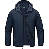 MAGCOMSEN Men's Waterproof Fleece Lined Rain Jacket Lightweight Softshell Raincoat with Hood Winter Hiking Windbreaker
