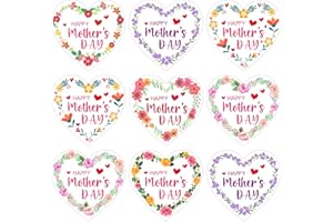 JUESMOS Mother's Day Stickers Label 48PCS Happy Mother's Day Gift Stickers 1.5'' Love Heart Mother's Day Label Tags Floral Gift Tag for Mother's Day Wrap Party Favors Decorations