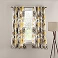 Lush Decor Leah Light Filtering Window Curtain Panels, Pair, 52" W x 63" L, Yellow & Gray - Floral Curtains - Colorful Spring Watercolor Flowers - Short Curtains for Bedroom, Living Room & Dining Room