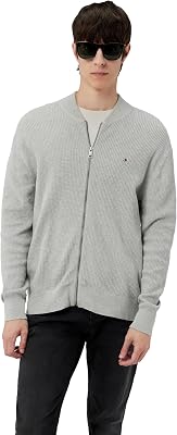 Cardigan avec Fermeture Éclair Homme Structure Baseball Zip Through sans Capuche, Gris (Light Grey Heather), 3XL